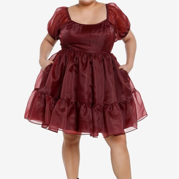 Cosmic Aura Maroon Organza Tiered Dress - Picture 2 of 8